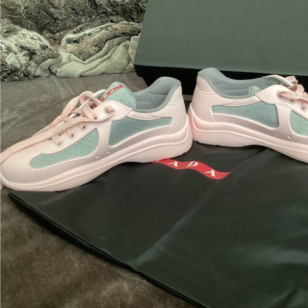 Prada Women's Pastel Pink and Silver Sneakers (soft rubber) - Picture 9 of 16